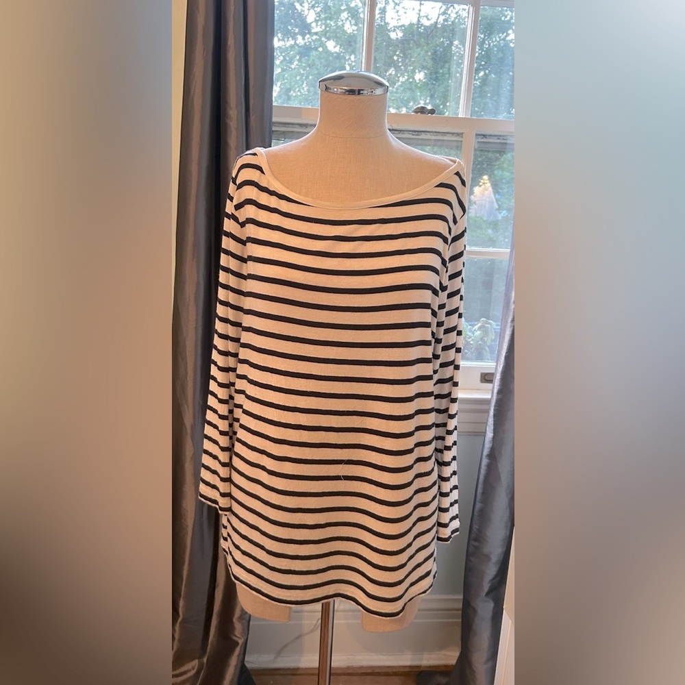 Brooks Brothers black and white striped nautical crew neck long sleeve shirt XL